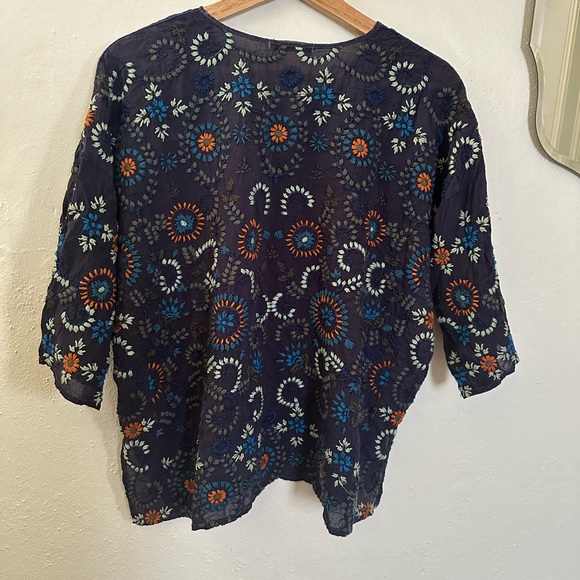 Johnny Was Blouse Top Navy XS Oversized - Picture 2 of 5